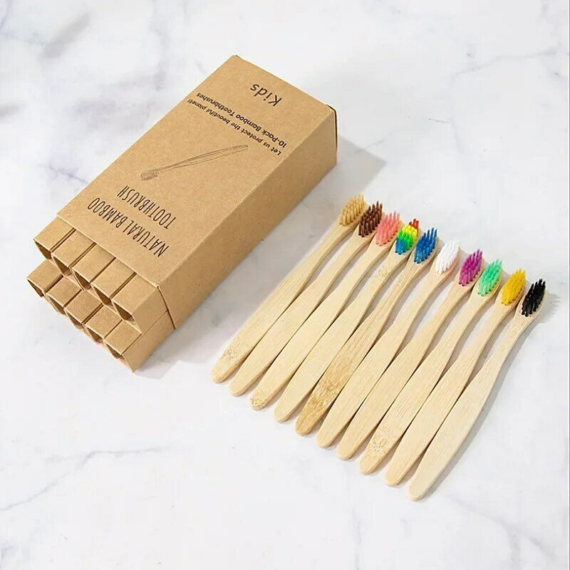 10Pcs Eco friendly toothbrush Bamboo Resuable Toothbrushes Portable Adult Wooden Soft Tooth Brush for Home Travel Hotel use