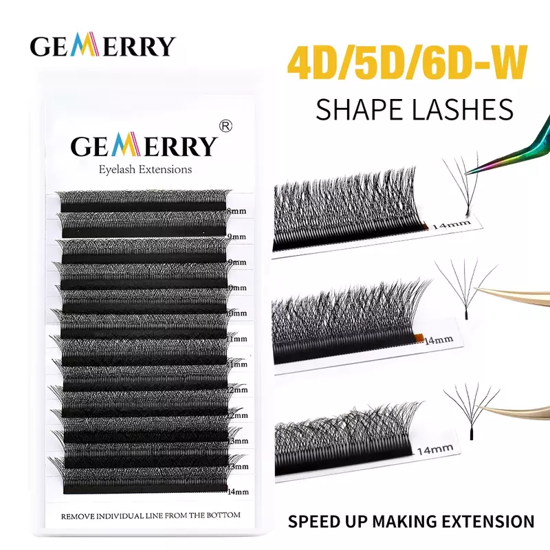Gemerry 4D/5D/6D W Shape Eyelash Extensions Clusters Premade Volume Fans Soft Faux Mink Natural  Lashes Easy Faning EyeLashes