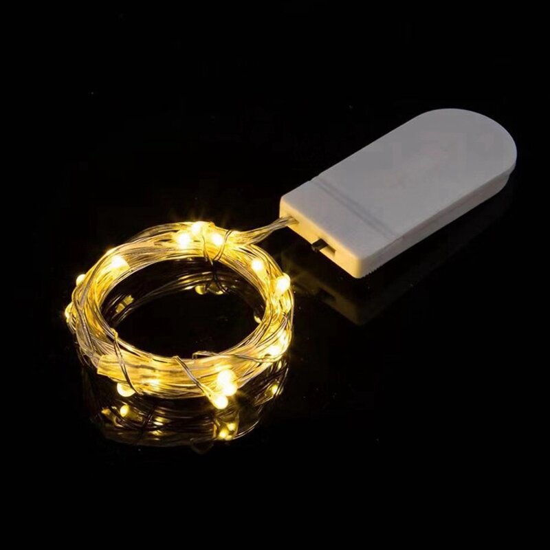 Guirxiété lumineuse LED à bouton avec fil argenté flexible, boîte à piles, nickel é, étanche