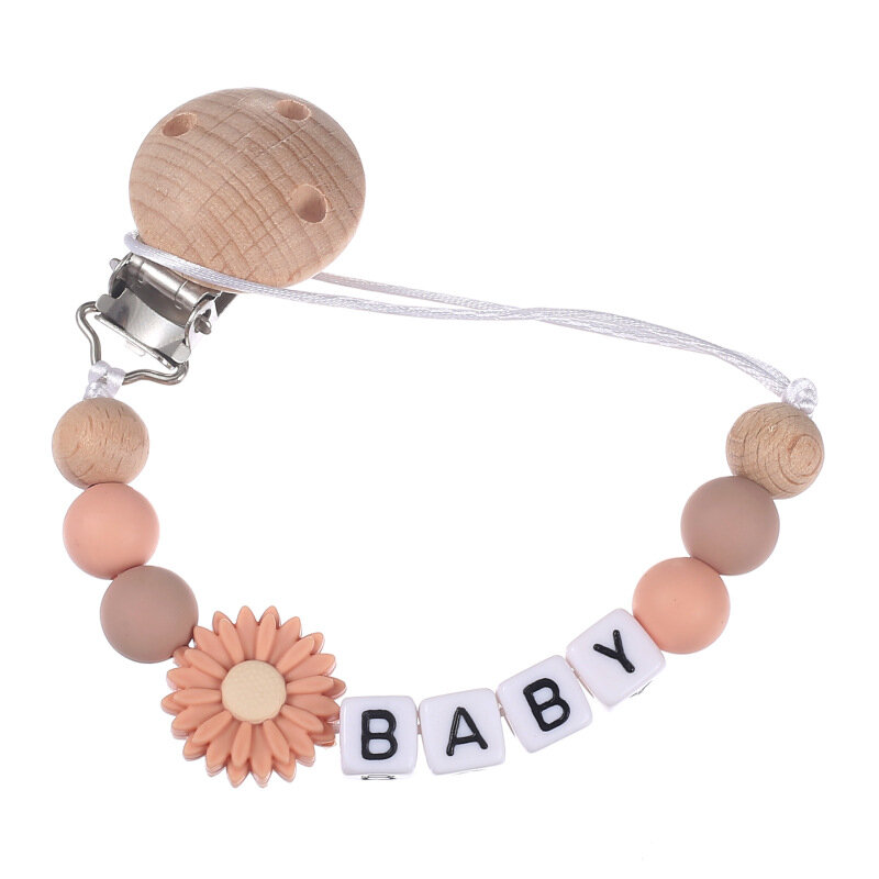Personalized Name Chrysanthemum Silicone Pendant Pacifier Clips Chains Newborn Dummy Nipple Holder Chain Teething Toys Chew Gift