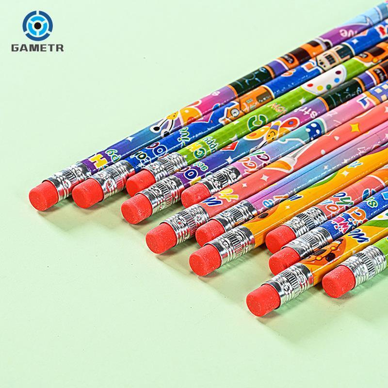 ดินสอไม้ HB พร้อมยางลบ12ชิ้นดินสอวาดภาพร่างน่ารักเครื่องเขียนสำหรับนักเรียนอุปกรณ์สำนักงานของขวัญสำหรับเด็ก