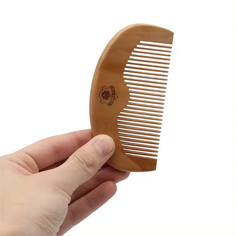 Pente de barba de madeira com logotipo personalizado, meio oval, ferramentas simples para cabeleireiro, homens e mulheres, novo
