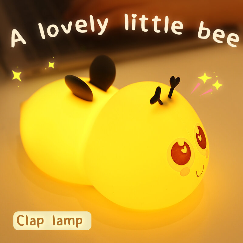 Cute Little Bee NightLight Rechargeable Dimmable Touch Control Lamp Silicone Nursery Night Light for Girls Baby Birthday Gifts
