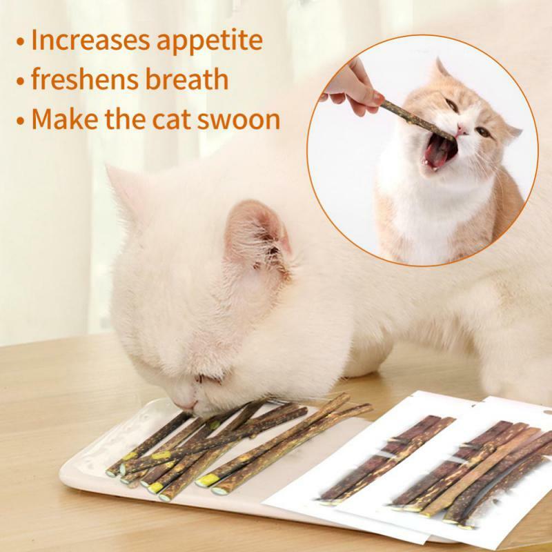 100 buah/lot Matatabi alami kucing peliharaan makanan ringan tongkat pembersih gigi Catnip mainan kucing Actinidia Silvervine mainan hewan peliharaan untuk kucing