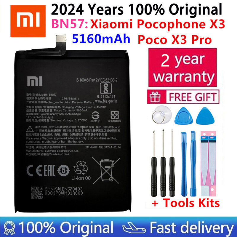 Оригинальный аккумулятор BN57 BN61 для Xiaomi Pocophone POCO Redmi Note M2 F3 X3 mi 3 M3 K40 X4 X5 5 6 7 8 8T 9 9S 10 10S 10X 11T 12 Pro