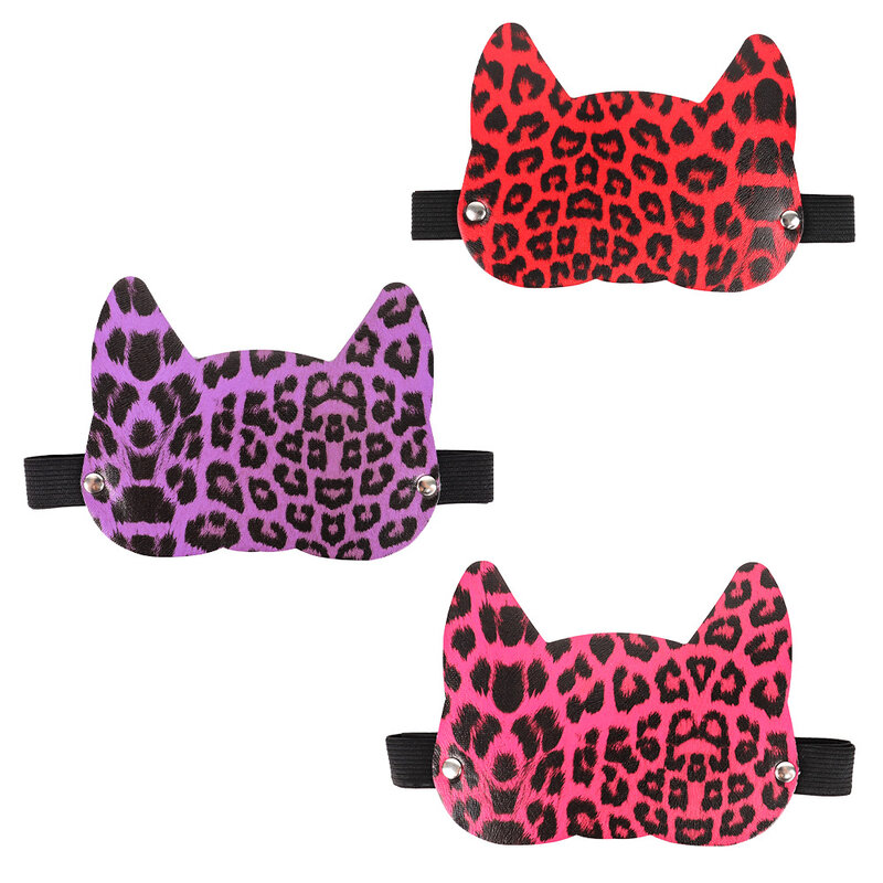 Máscara de Ojos de cuero PU con Forma de cara de gato con estampado de leopardo, banda elástica de felpa, no ajustada, cómoda de llevar, Juguetes sexuales BDSM para adultos para mujeres