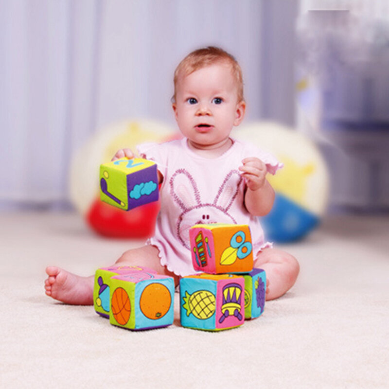 Bambini neonato giocattoli 0-12 mesi sonaglio panno Building Blocks bambola di pezza peluche cubi morbidi educativi