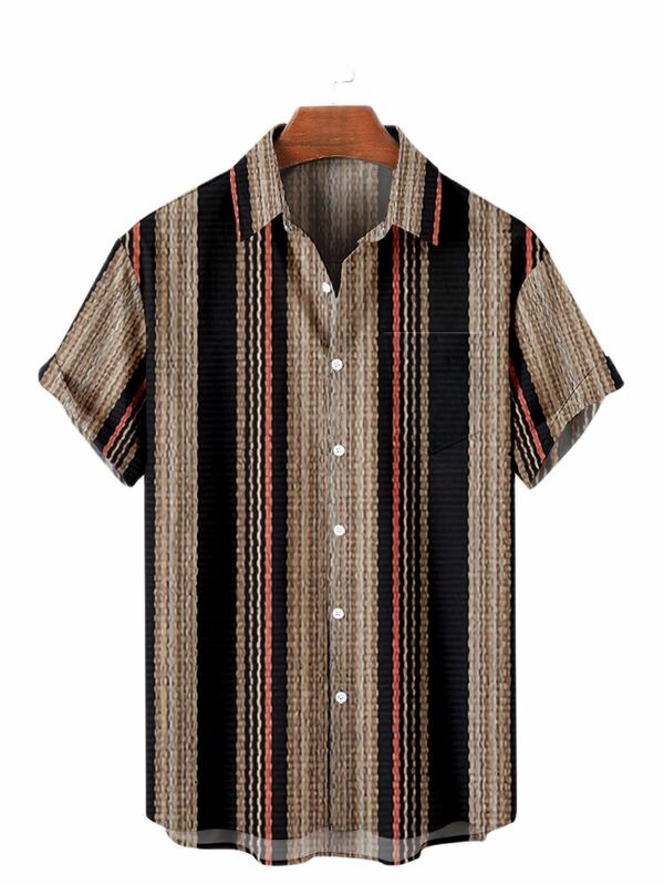 Camisa hawaiana de manga corta para hombre, Camisa de rayas coloridas, Top informal de gran tamaño, 5XL, 2024