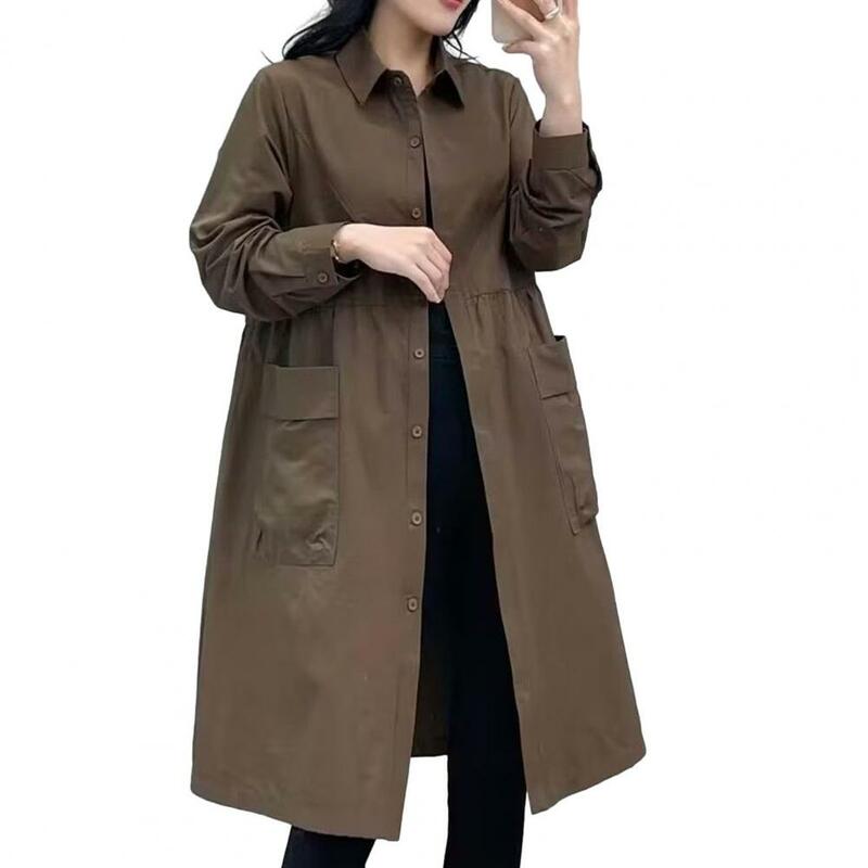 Jaqueta de gola virada para baixo extragrande feminina, manga comprida, design plissado, casacos elegantes, clima frio
