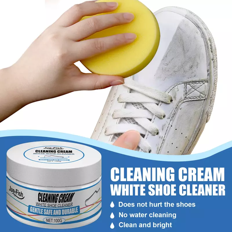 White Shoes Cleaning Cream with Wipe Sponge Shoe Whitening Brightening Sports Canvas Shoes Remove Stains Dirt Free-wash Cleaner