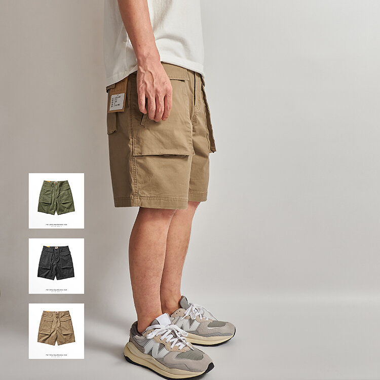 8816 Summer New American Retro Woven Cargo Shorts Men's Fashion 97% Cotton Washed Big Pocket Casual Loose Straight 5-point Pants