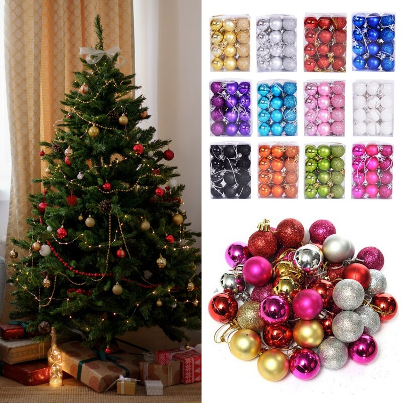 24 Stuks Kerstballen Kerstboom Feest Opknoping Ornamenten Kerstversiering Voor Feest Home Decor 2024 Nieuwjaarsgeschenken Navidad