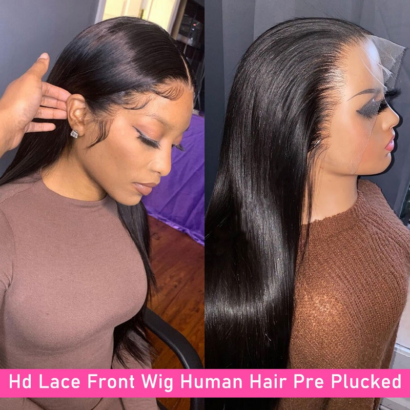 Peluca de cabello humano liso para mujeres negras, postizo de encaje Frontal transparente, 30 pulgadas, 13x4, Hd, predesplumada