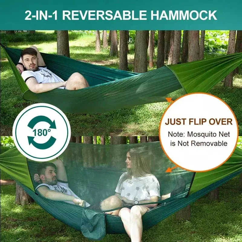 Camping Hammock with Net, Double Parachute Hammock That Holds 500 Lbs Super Lightweight Nylon Hammock for Camping Travel Hiking