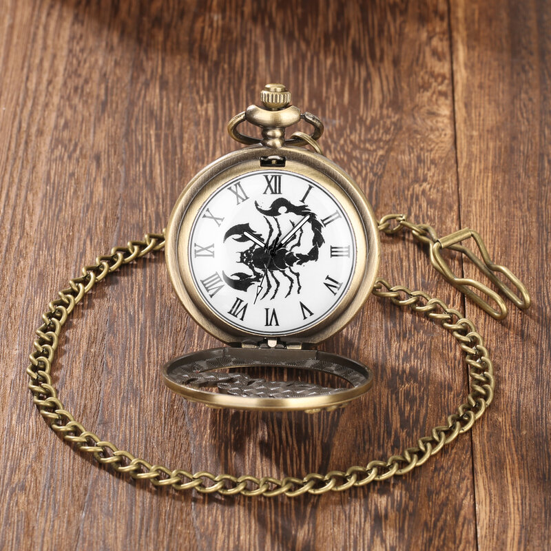 Steampunk Vintage Scorpion Pattern Fob Chain Jewelry Quartz Pocket Watch Men Roman Numbrals Hollow Pendant Necklace Clocks Lady