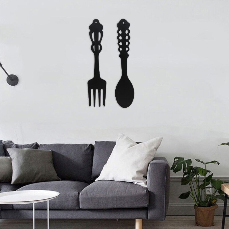 2pcs Fork Spoon Set Wall Decor Rustic Metal Kitchen Utensils Wall Sign Hanging Farmhouse Wall Plaque for Dropship