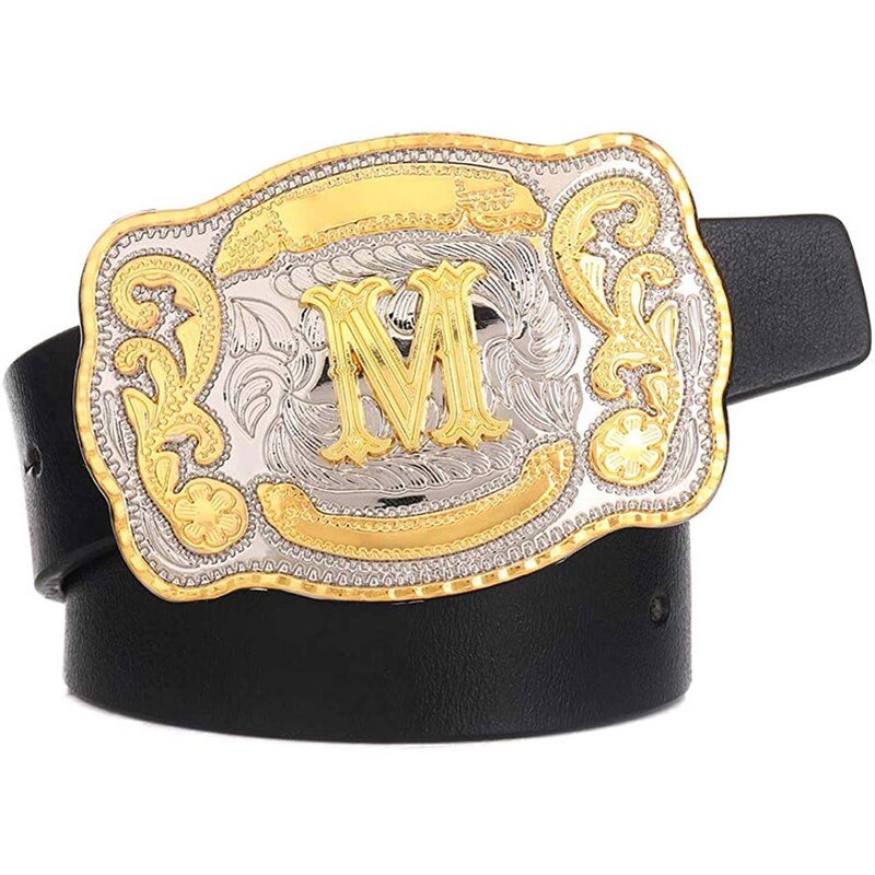 Hebilla de cinturón occidental dorada rectangular, letras iniciales ABCDMRJ a Z, Cowboy Rodeo, hebillas de cinturón doradas pequeñas para hombres y mujeres