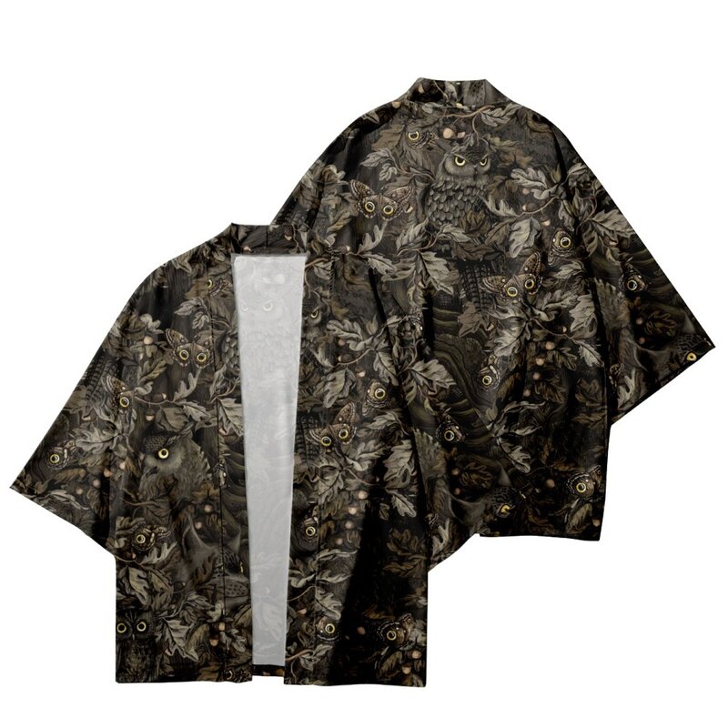 Рубашка мужская с принтом совы, модная хаори традиционная уличная одежда в японском стиле, Пляжное кимоно, юката, азиатская одежда, лето