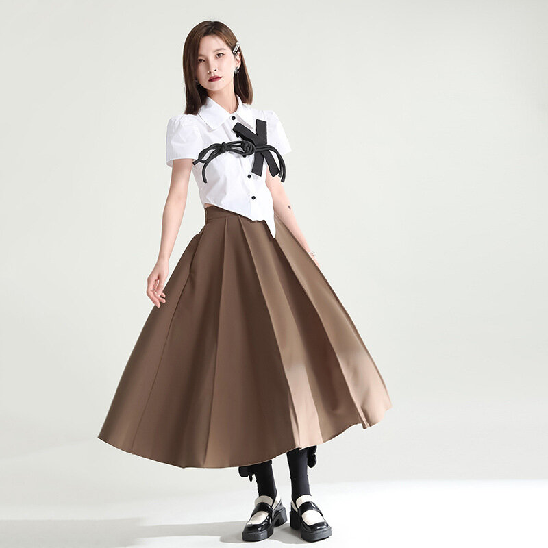 Woman Skirts 2023 Design Sense High Waist Crimp Skirt Summer A-line Simple Mid-length Pettiskirt Large Swing Skirt
