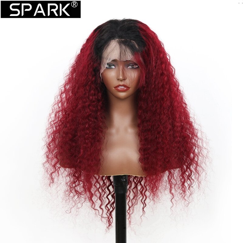SPARK Deep Wave 1B 99J Lace Wig 13x4 HD Lace Frontal Ombre Burgundy Brazilian Human Hair Wig Pre Plucked 1B Burgundy Deep Curly