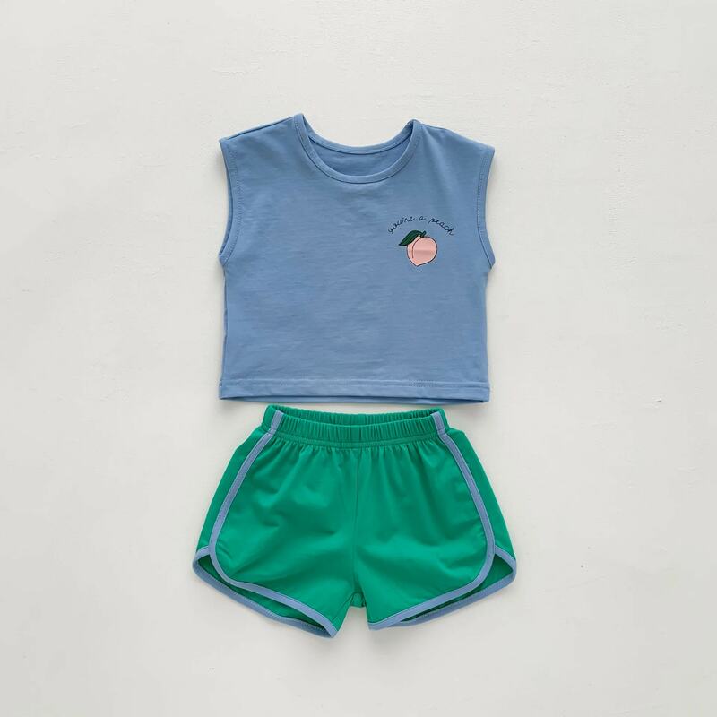 Модный комплект одежды для маленьких мальчиков и девочек, летние хлопковые топы для малышей, футболки + шорты, одежда для маленьких мальчиков