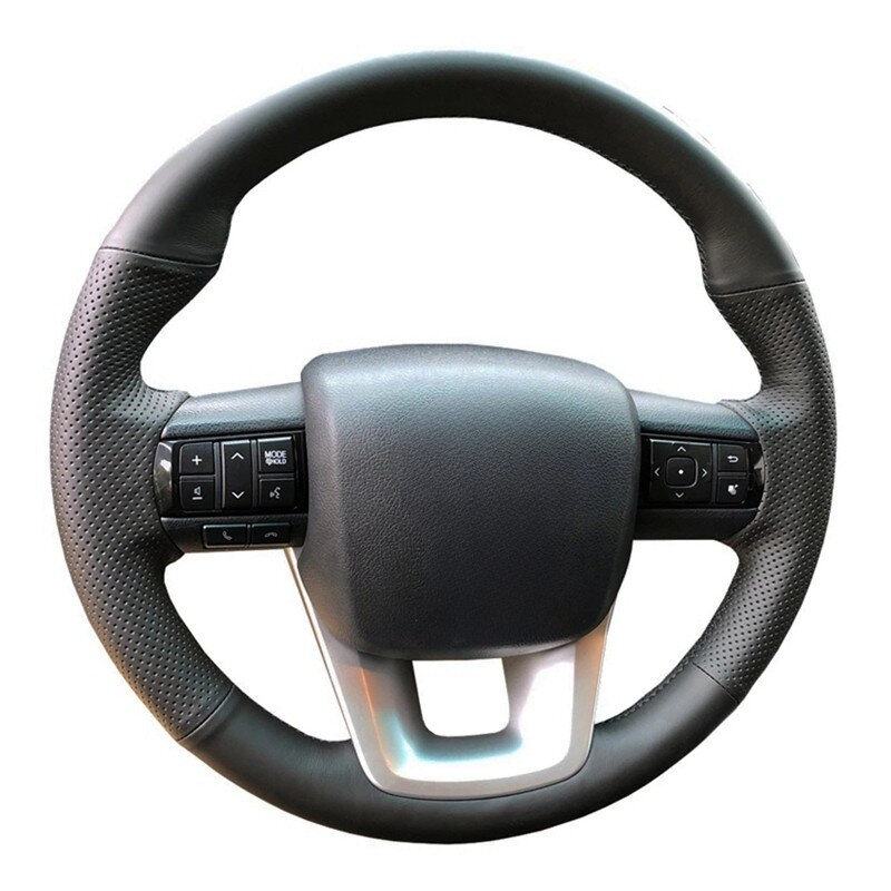 Cubierta de volante de coche cosida a mano de cuero Artificial negro, accesorios de coche para Toyota Fortuner 2016-2019 Hilux 2015-2019