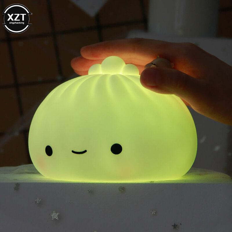 Cute LED Night Lights Bun Dumpling Cartoon Bedroom Holiday Home Decoration Soft Colorful Lamps Christmas Supplies Children Gifts
