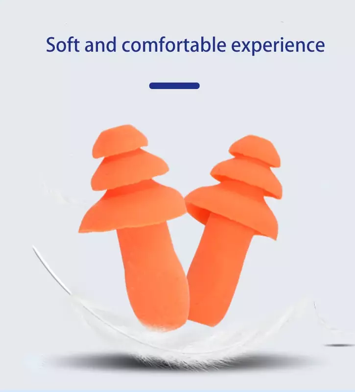 オレンジ色の3つのフランジの形をした睡眠ノイズ保護,耳の保護,再利用可能なシリコンキャップ
