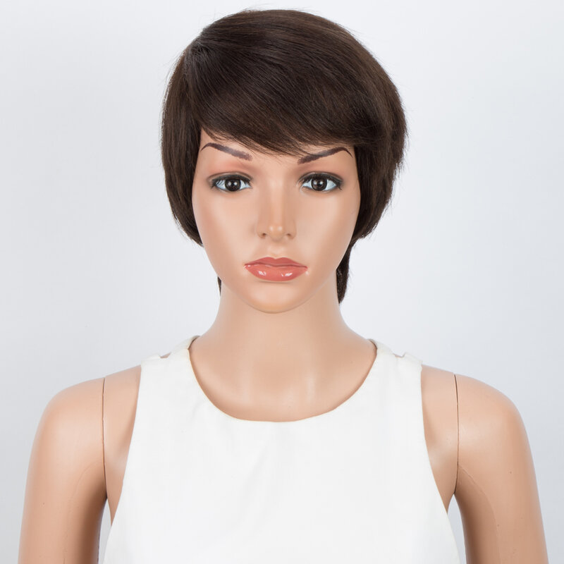 Lekker Wear To Go Short Pixie Cut Mensenhaar Pruiken Voor Vrouwen Braziliaanse Remy Hair Natural Bruine Goedkope Bob Side Part Rechte Pruiken