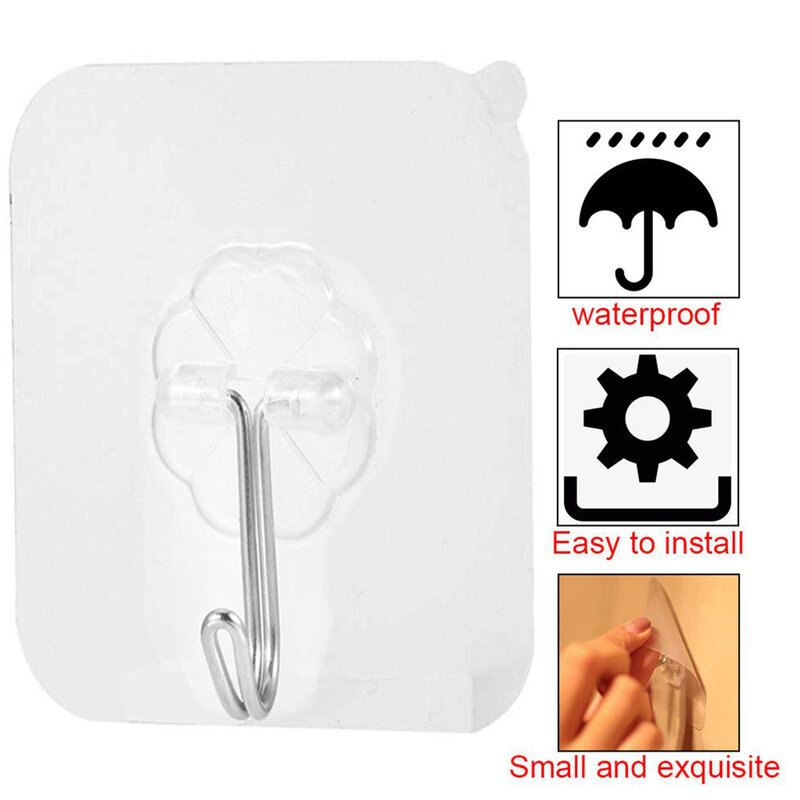 Transparent Strong Sticky Wall Hanging Nail-Free Hook Kitchen Bathroom Wall Seamless Hooks 6*6cm Multi-Purpose Hooks 20KG Hold