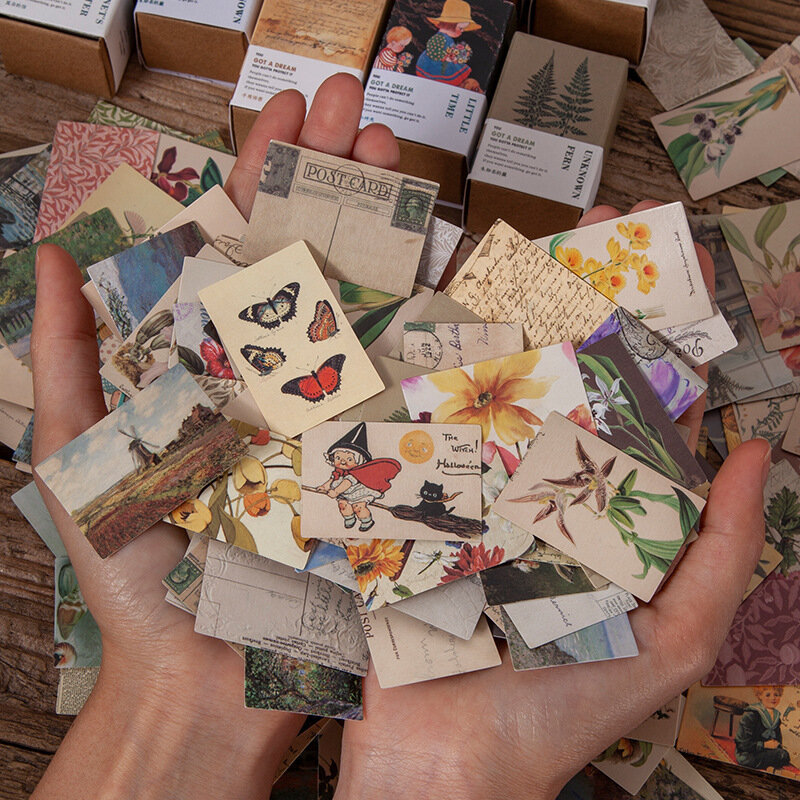 100 stücke Vintage Pflanze Schmetterling Material Papier doppelseitigen Druck Retro Memo Pads Notizen Karte Scrapbooking Tagebuch Zeitschriften DIY