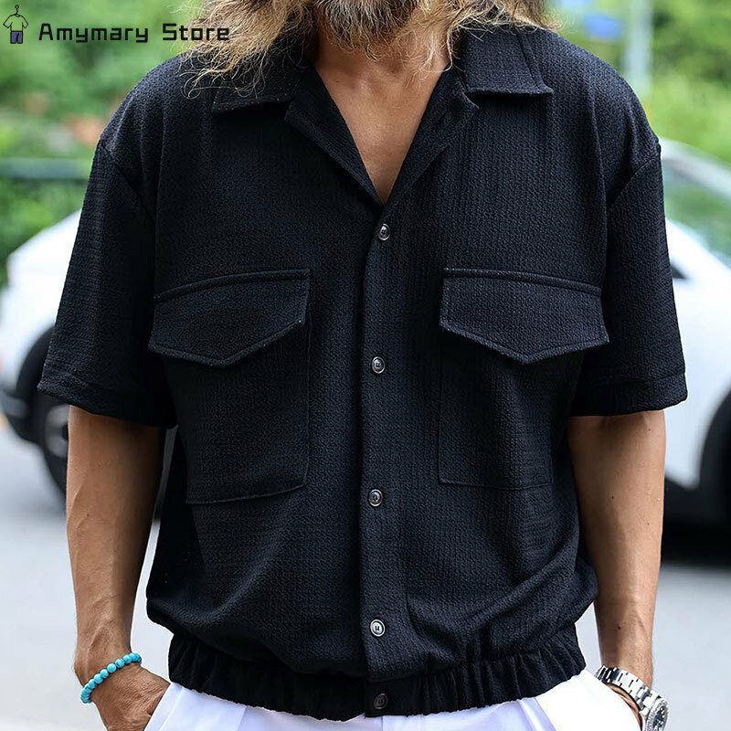 Gorąca wyprzedaż letnia męska jednokolorowa klapa koszulka z krótkim rękawkiem wygodna oddychająca kardigan na guziki koszulka w stylu Casual, biurowy koszula