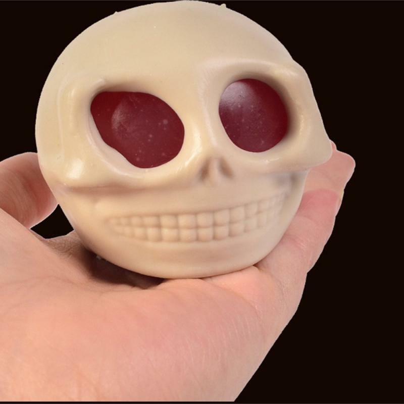 Skull Relief Toy New Skull Squeeze Balls Squishy Horror Skull Stress Relief Toy Simulation Skull Pump Tricky Prank Halloween Toy