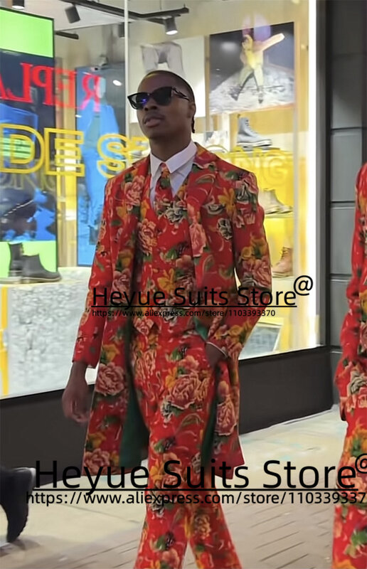 Custom Chinese Long Fashion Men Suits Slim Fit Notched Lapel Formal Prom Party 3 Pieces Sets Casual Male Blazer Trajes De Hombre