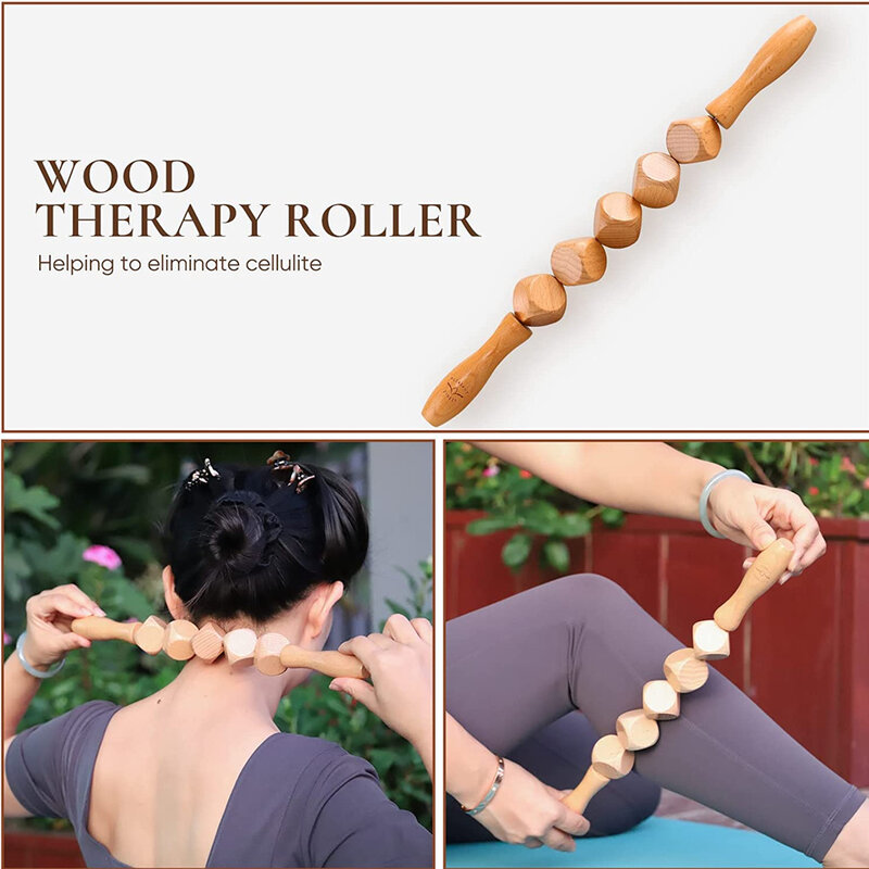 Wood Therapy Massage Roller Tools, Massagem Manual Roller Stick para escultura totalmente corporal, Drenagem Linfática, Massagem Celulite, 1Pc