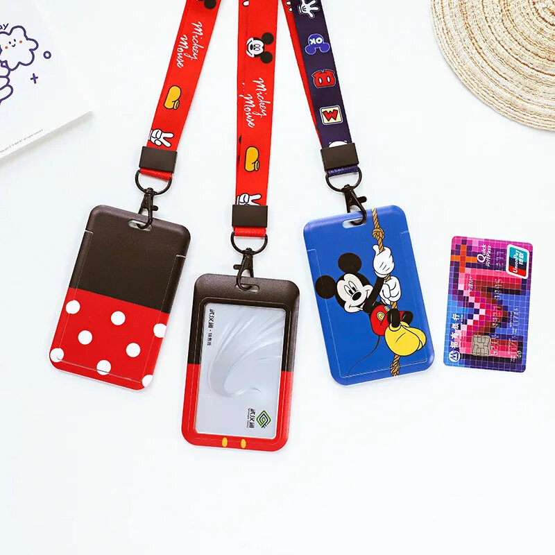 Disney Mickey ID Card Holders Lanyards Girls Door Card Case Hanging Rope Badge Holder Neck Strap Business Card Small Gift