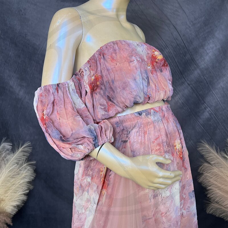 Don & Judy elegancka suknia ślubna ciążowa fotografia panny młodej zestaw Top i spódnica rozcięcia po bokach z tiulowym suknia wieczorowa dla kobiet w ciąży