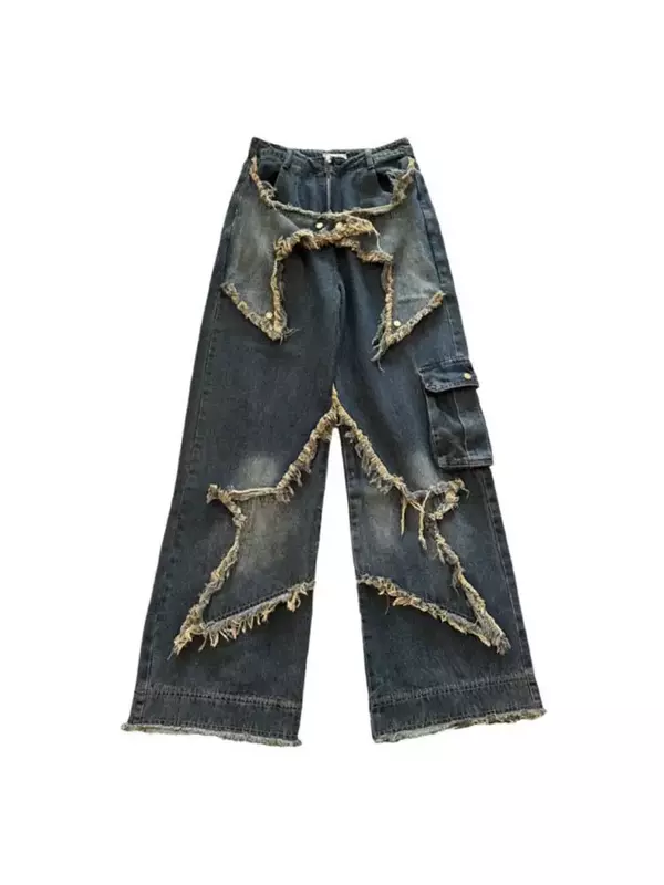 Mały projekt uliczny wyczuwa amerykański Retro styl dżinsy High Street luźna szeroka nogawek damskich modnych markowe spodnie wiosna/lato