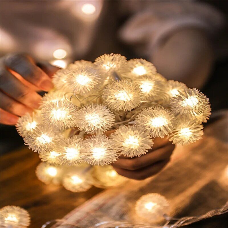 1.5m/3m/6m LED decorativo luce stringa palla pelosa dente di leone luce stringa festa di natale albero di natale lampeggiatore decorazione di cerimonia nuziale