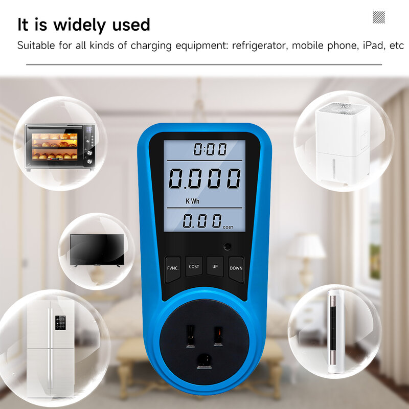 Cerhot-medidor de consumo de energía, Monitor de electricidad recargable, pantalla de 7 modos con protección de sobrecarga, enchufe azul