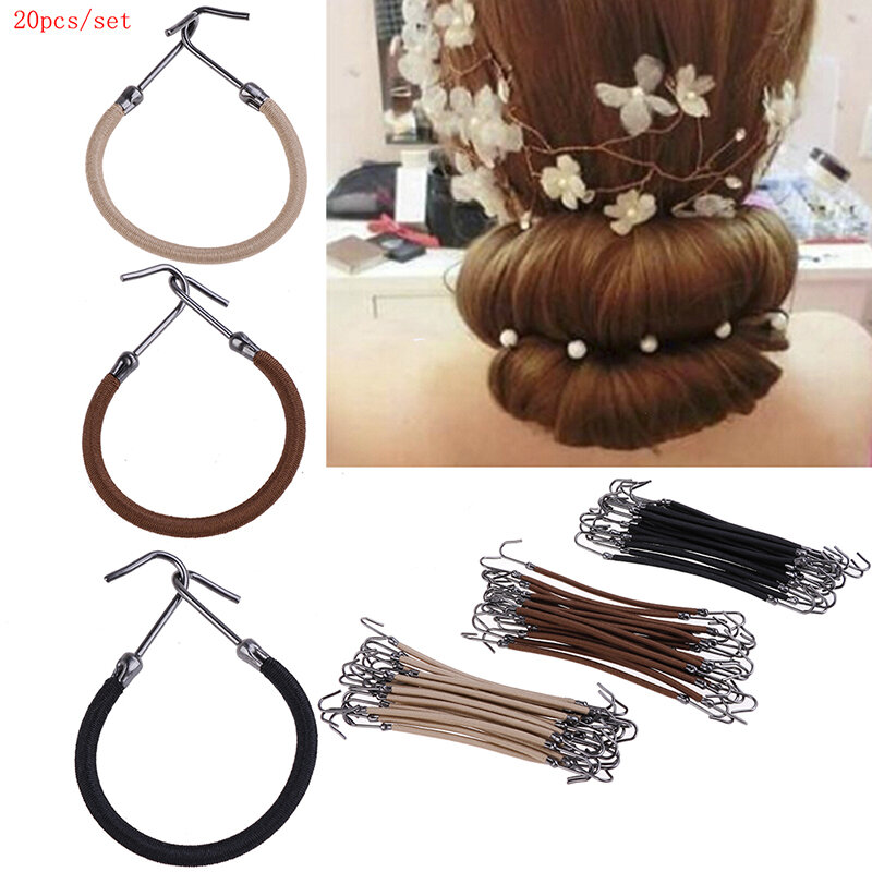 20Pcs Ponytail Rubber Elastic Hook Hair Bands For Women Gum Hooks Hair Accessories Hair Ties Styling Tools Holder Bungee Bands