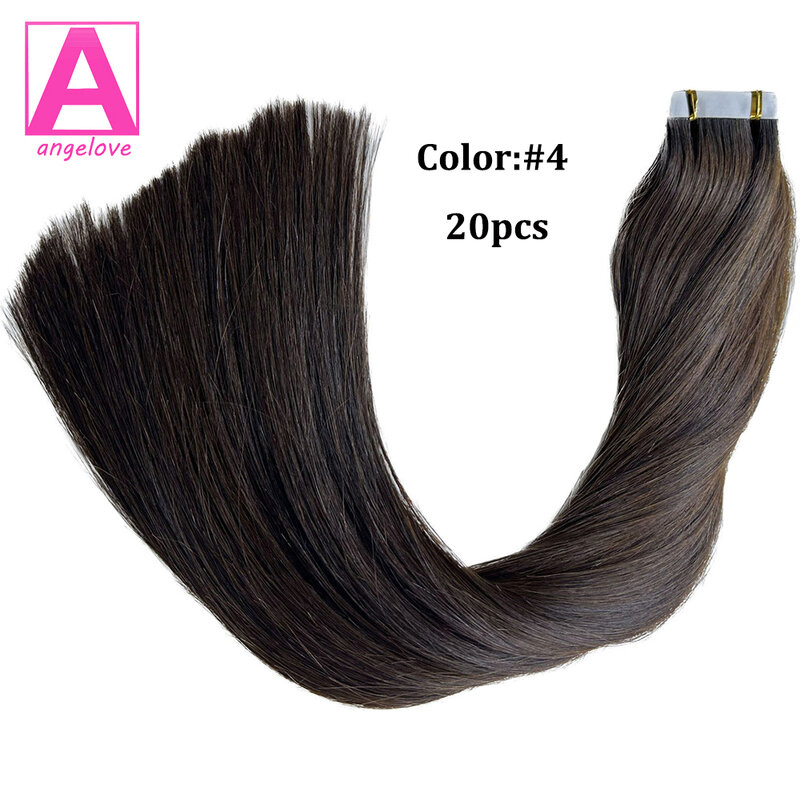 Straight Tape In Hair Extensions Skin Weft Tape in Hair Extensions Adhesive Invisible 100% Real Human Hair #4 26inches for Woman