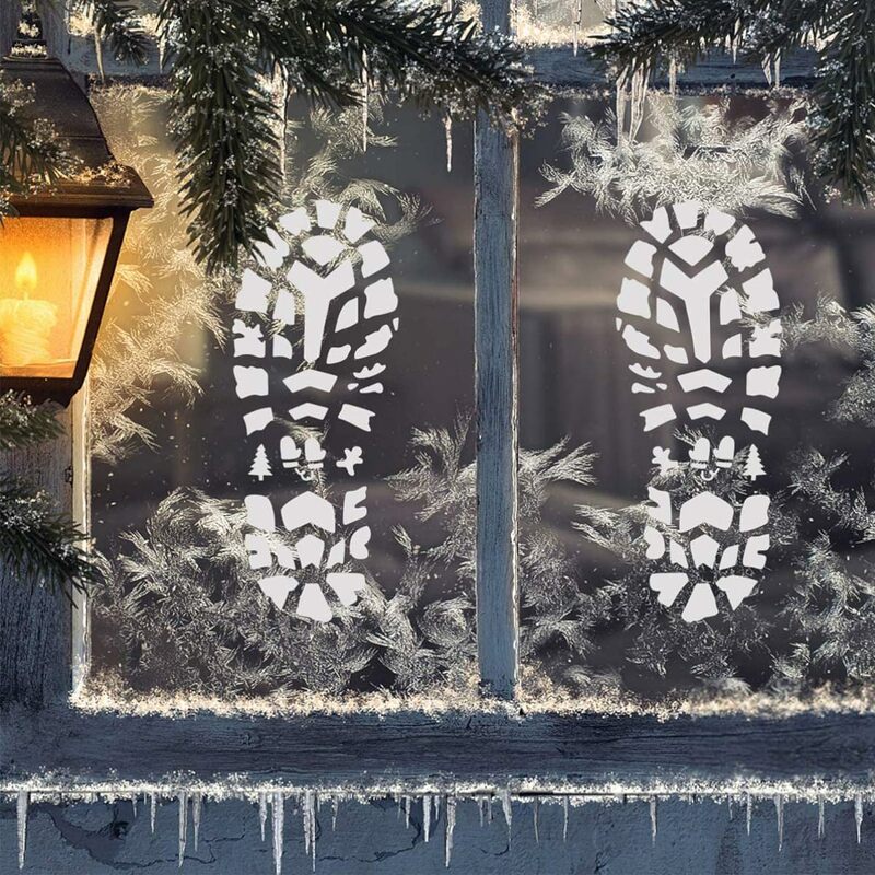 Santa Claus Footprint Pintura Template, floco de neve, DIY Scrapbook Coloring Embossing, Hollow Stencil, Christmas Home Decoration