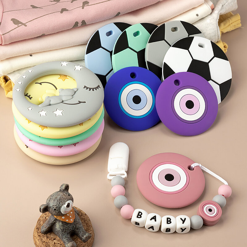 Anneau de dentition en Silicone en forme de lune/ballon/œil pour bébé, pendentif de soins dentaires, DIY, chaîne de sucette, accessoires pour bébé, 1 pièce