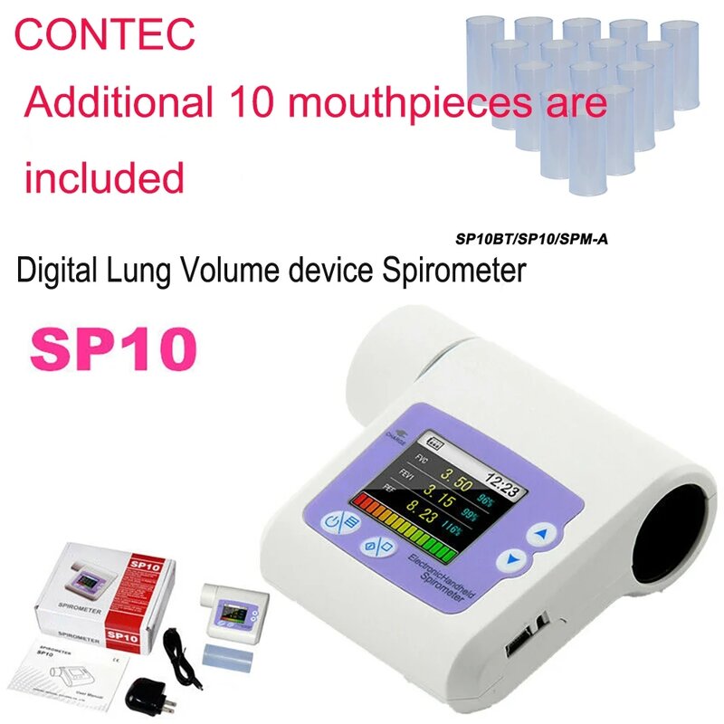CONTEC Digital Bluetooth spirometro SP80B SP70B SP10 pneumatic Breath Diagnostic Vitalograph viene fornito con 10 boccaglio