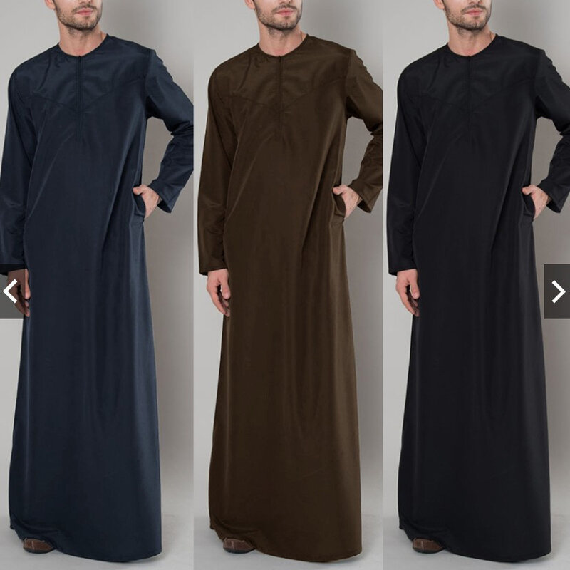 2024 baru Muslim longgar ritsleting jubah Timur Tengah Dubai hitam lengan panjang pakaian Islami Vintage kasual longgar jubah