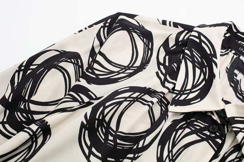 세트 여성 용수철 조커 기질 프린트 긴팔 셔츠, 시크한 상의 + 꽃 프린트 바지 세트, 2024 신상 패션