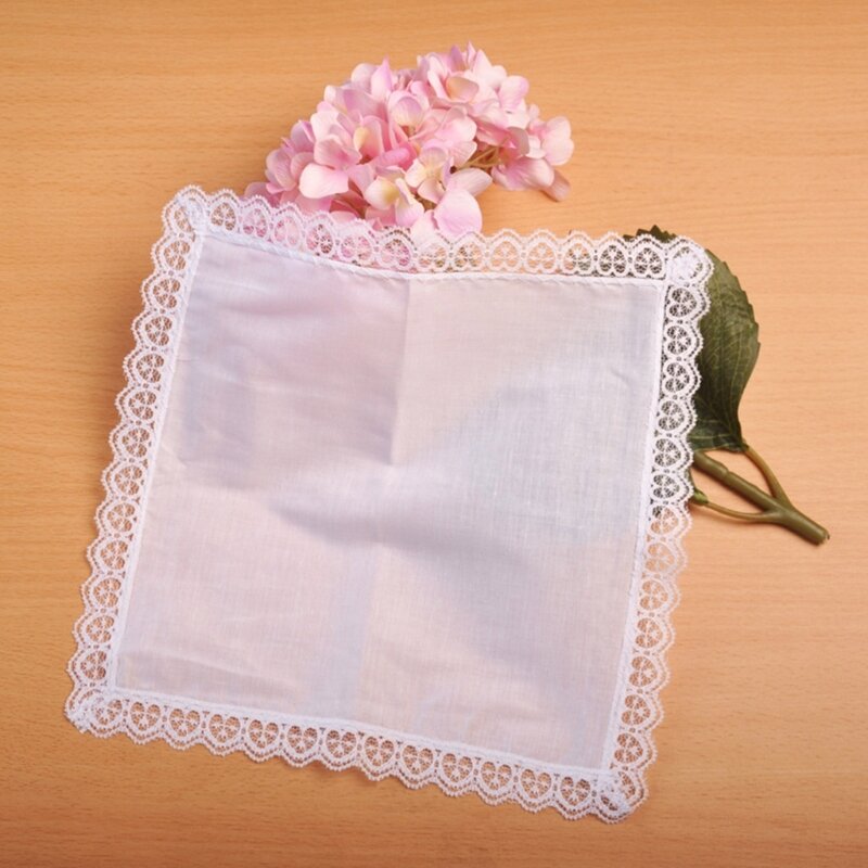 Lichtgewicht Witte Zakdoek Katoen Kant Trim Hankie Wasbare Borst Handdoek Pocket Zakdoek voor Volwassen Bruiloft 449B
