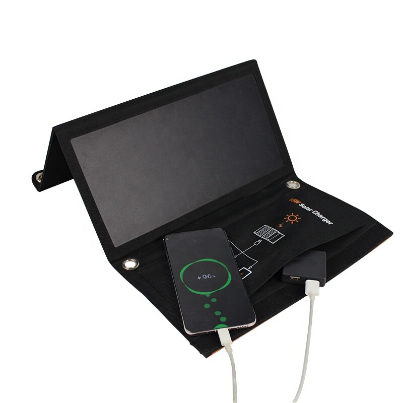 Caricabatterie solare portatile pieghevole da 15w per cellulare con uscita USB
