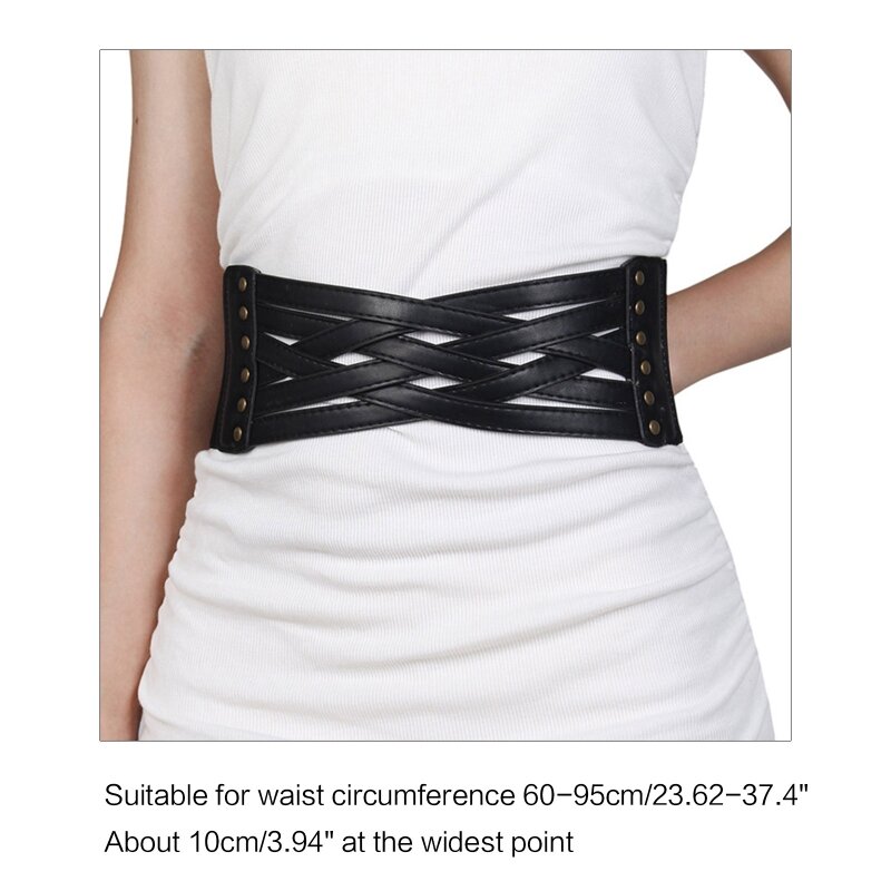 Vintage Women PU Leather Chain Elastic Wide Belt Strap Solid Color Waistband Waist Corset for Women Slimming Belt Drop Shipping